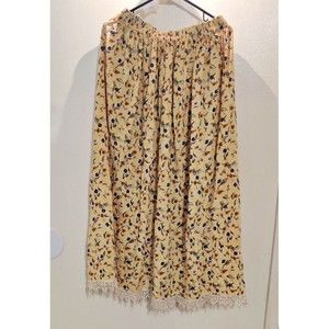 Brenda & Friends Medium Maxi skirt Yellow with flowers fringe hem elastic waist